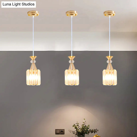 Gold Crystal Prisms Cylinder Ceiling Pendant Light Fixture