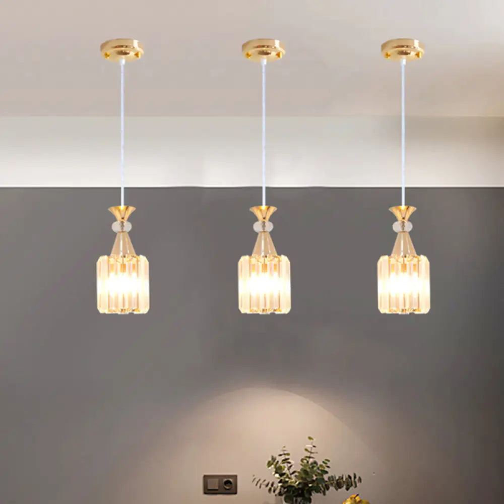 Gold Cylinder Crystal Prisms Pendant Ceiling Light Fixture