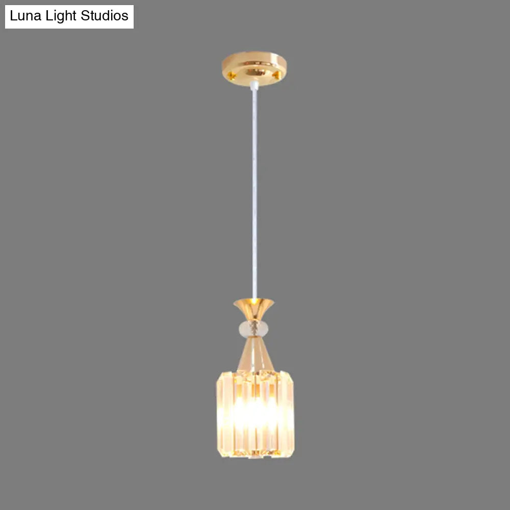 Gold Crystal Prisms Cylinder Ceiling Pendant Light Fixture