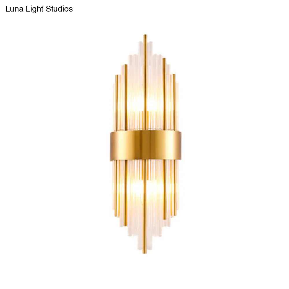 Gold Cylinder/Tapered Wall Sconce: Prismatic Crystal Flush Mount Light For Living Room (2-Light)