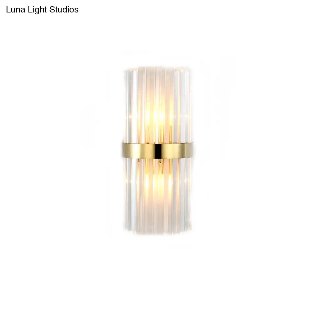 Gold Cylinder/Tapered Wall Sconce: Prismatic Crystal Flush Mount Light For Living Room (2-Light)