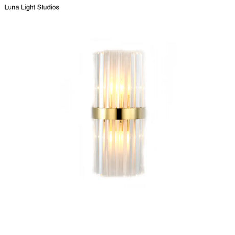 Gold Cylinder/Tapered Wall Sconce: Prismatic Crystal Flush Mount Light For Living Room (2-Light)