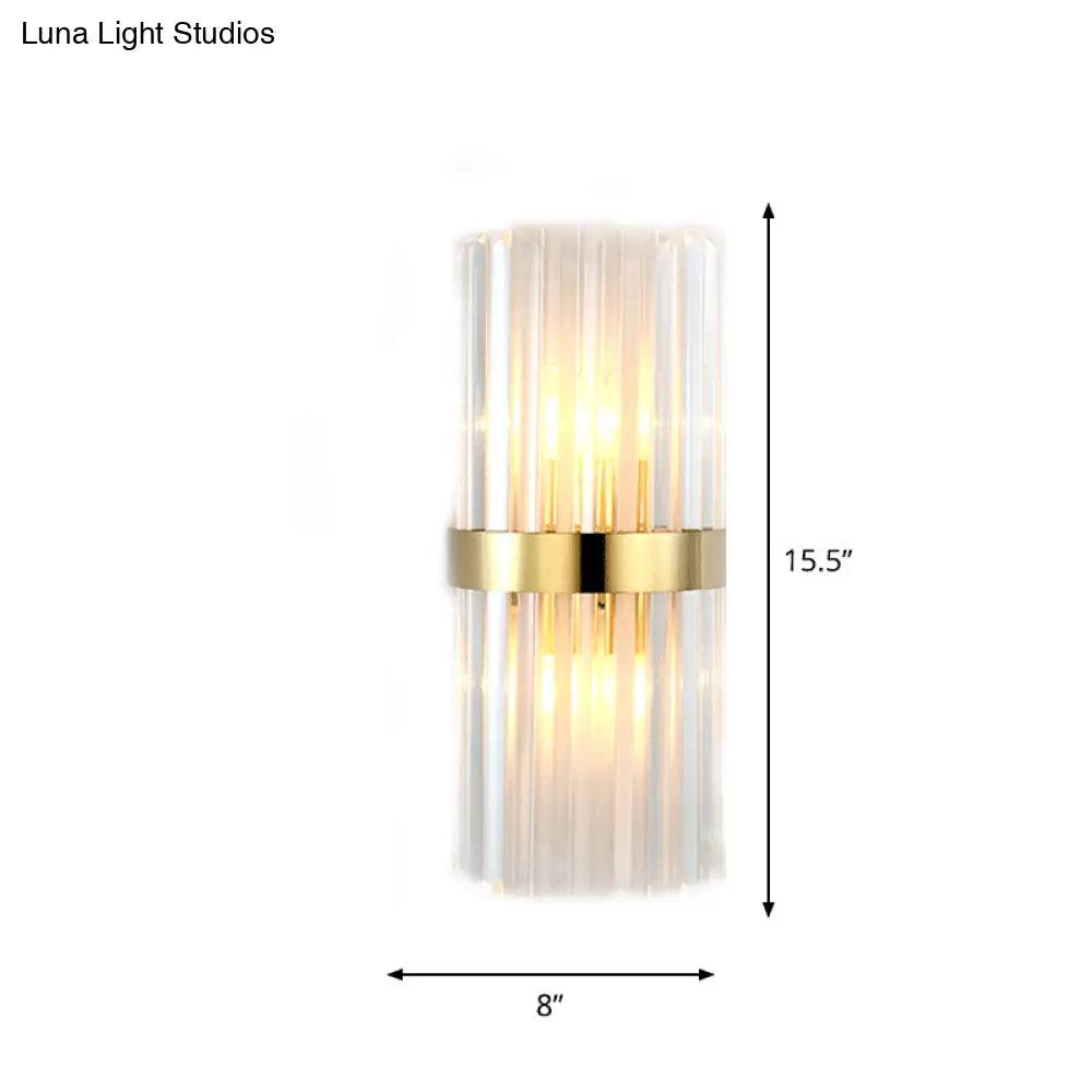 Gold Cylinder/Tapered Wall Sconce: Prismatic Crystal Flush Mount Light For Living Room (2-Light)