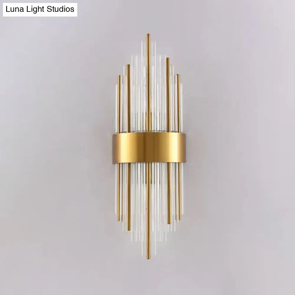 Gold Cylinder/Tapered Wall Sconce: Prismatic Crystal Flush Mount Light For Living Room (2-Light)