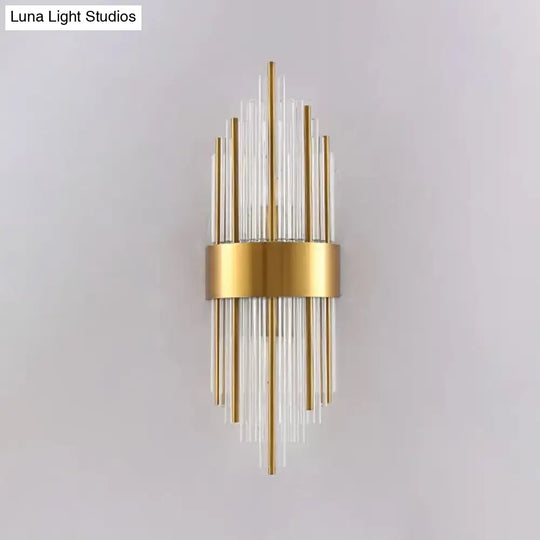 Gold Cylinder/Tapered Wall Sconce: Prismatic Crystal Flush Mount Light For Living Room (2-Light)