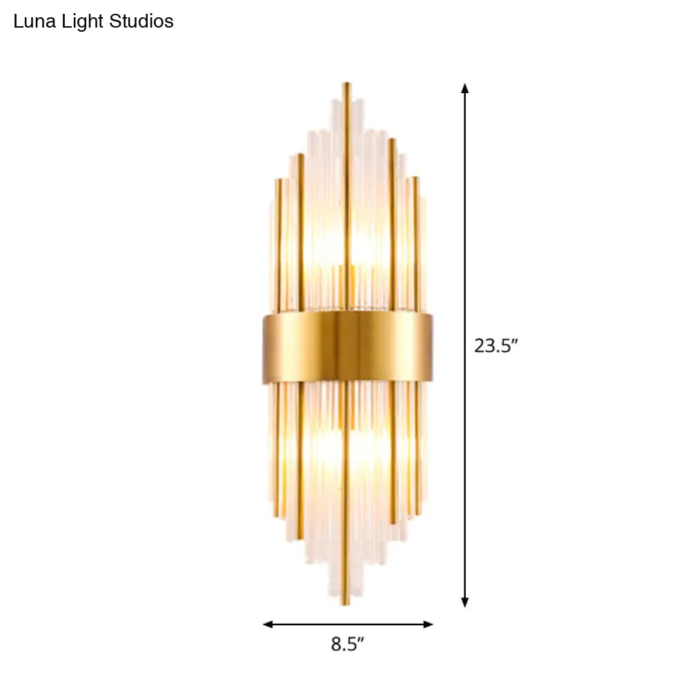 Gold Cylinder/Tapered Wall Sconce: Prismatic Crystal Flush Mount Light For Living Room (2-Light)