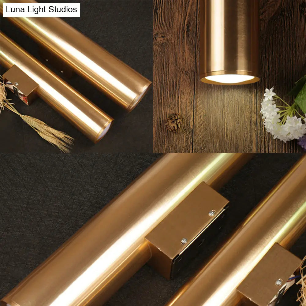 Gold Cylinder Wall Sconce Fixture Modern Style 2/3 Width Led Metal Lamp In For Corridor