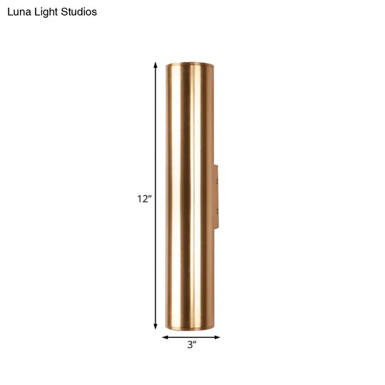 Gold Cylinder Wall Sconce Fixture Modern Style 2/3 Width Led Metal Lamp In For Corridor