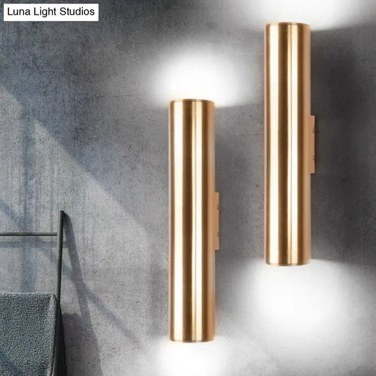 Gold Cylinder Wall Sconce Fixture Modern Style 2/3 Width Led Metal Lamp In For Corridor