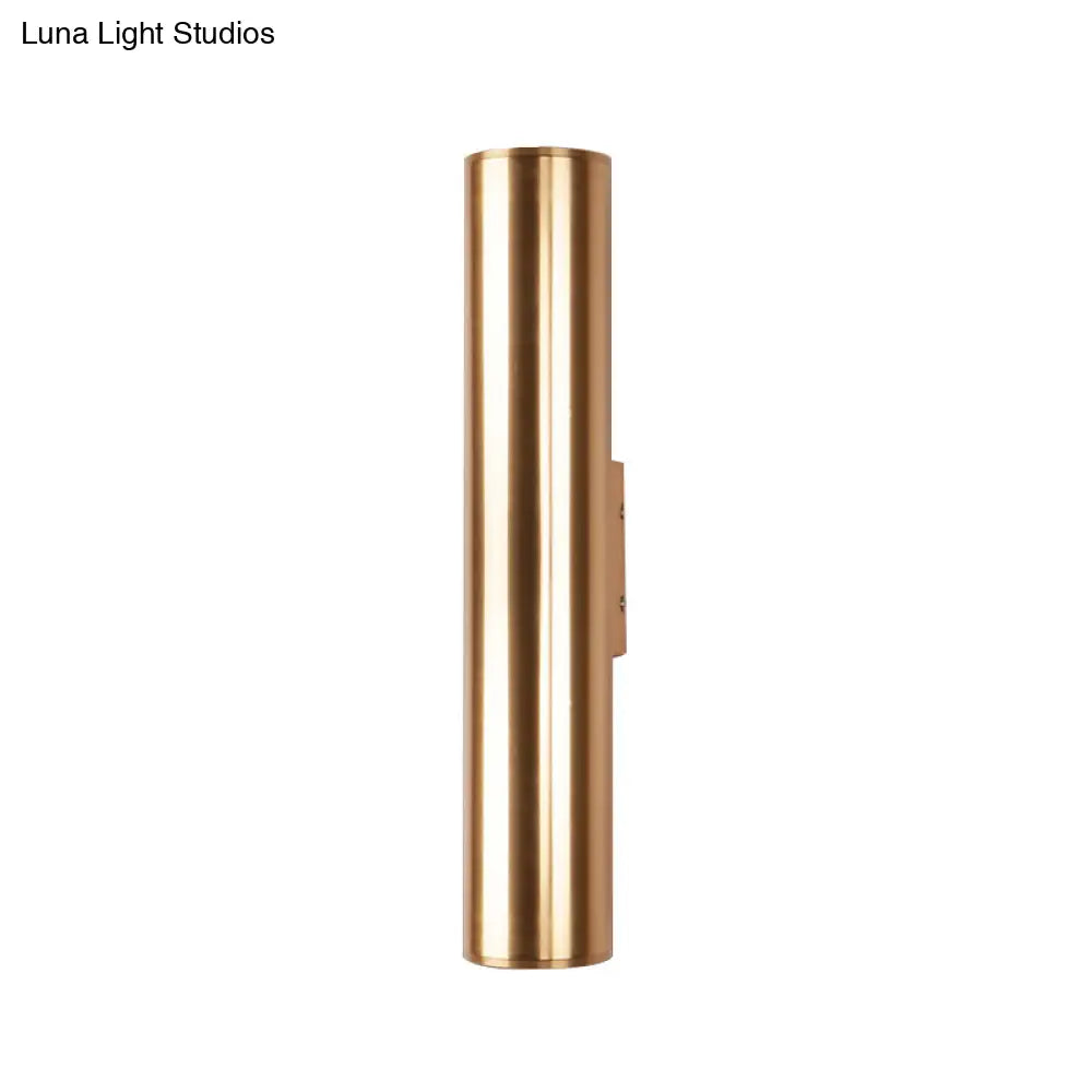 Gold Cylinder Wall Sconce Fixture Modern Style 2/3 Width Led Metal Lamp In For Corridor