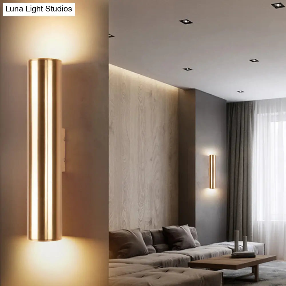 Gold Cylinder Wall Sconce Fixture Modern Style 2/3 Width Led Metal Lamp In For Corridor