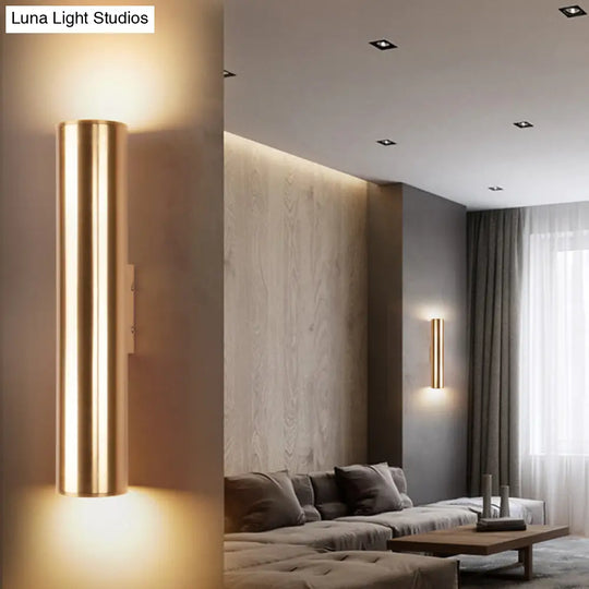 Gold Cylinder Wall Sconce Fixture Modern Style 2/3 Width Led Metal Lamp In For Corridor