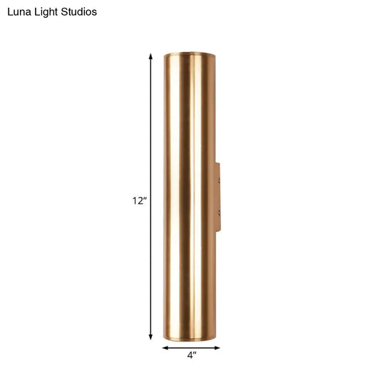 Gold Cylinder Wall Sconce Fixture Modern Style 2/3 Width Led Metal Lamp In For Corridor