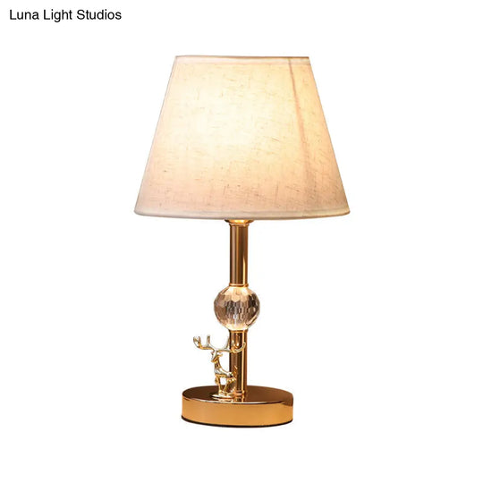 Gold Deer Deco Nightstand Lamp With Crystal Ball Barrel Bedroom Table Light Traditional Fabric