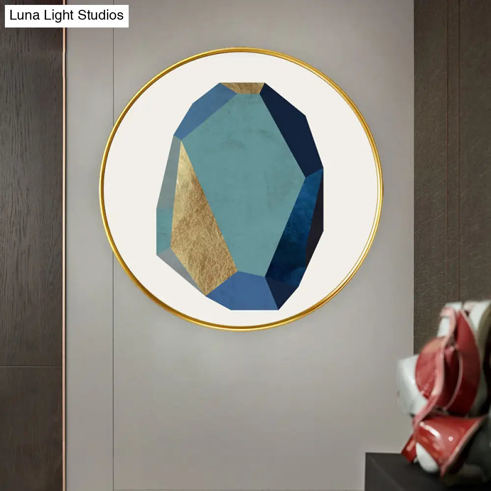 Gold Diamond Circle Led Wall Lamp With Minimalist Fabric Mural Design