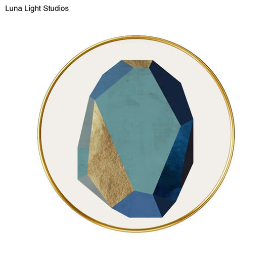 Gold Diamond Circle Led Wall Lamp With Minimalist Fabric Mural Design