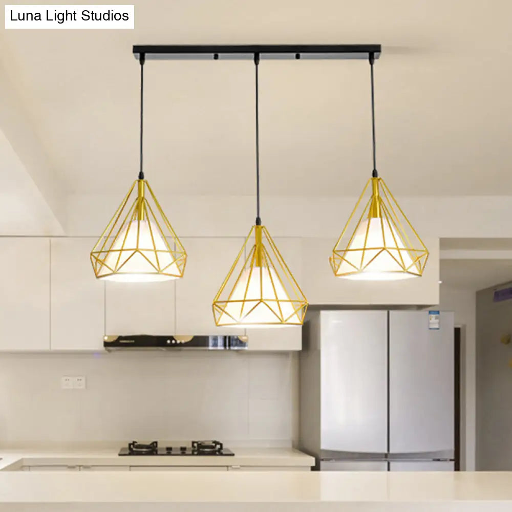 Gold Diamond Iron Pendant Cluster Light - Post-Modern Restaurant Hanging Lamp