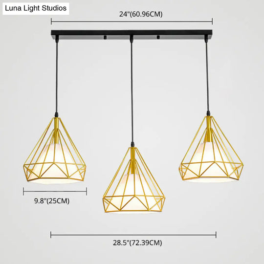 Gold Diamond Iron Pendant Cluster Light - Post-Modern Restaurant Hanging Lamp