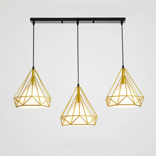 Gold Diamond Iron Pendant Cluster Light - Post-Modern Restaurant Hanging Lamp / Linear