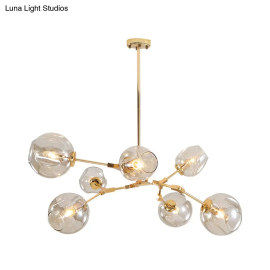 Gold Dimpled Glass Pendant Chandelier - Simplicity Cup Shade 7 Bulb Clear For Dining Room