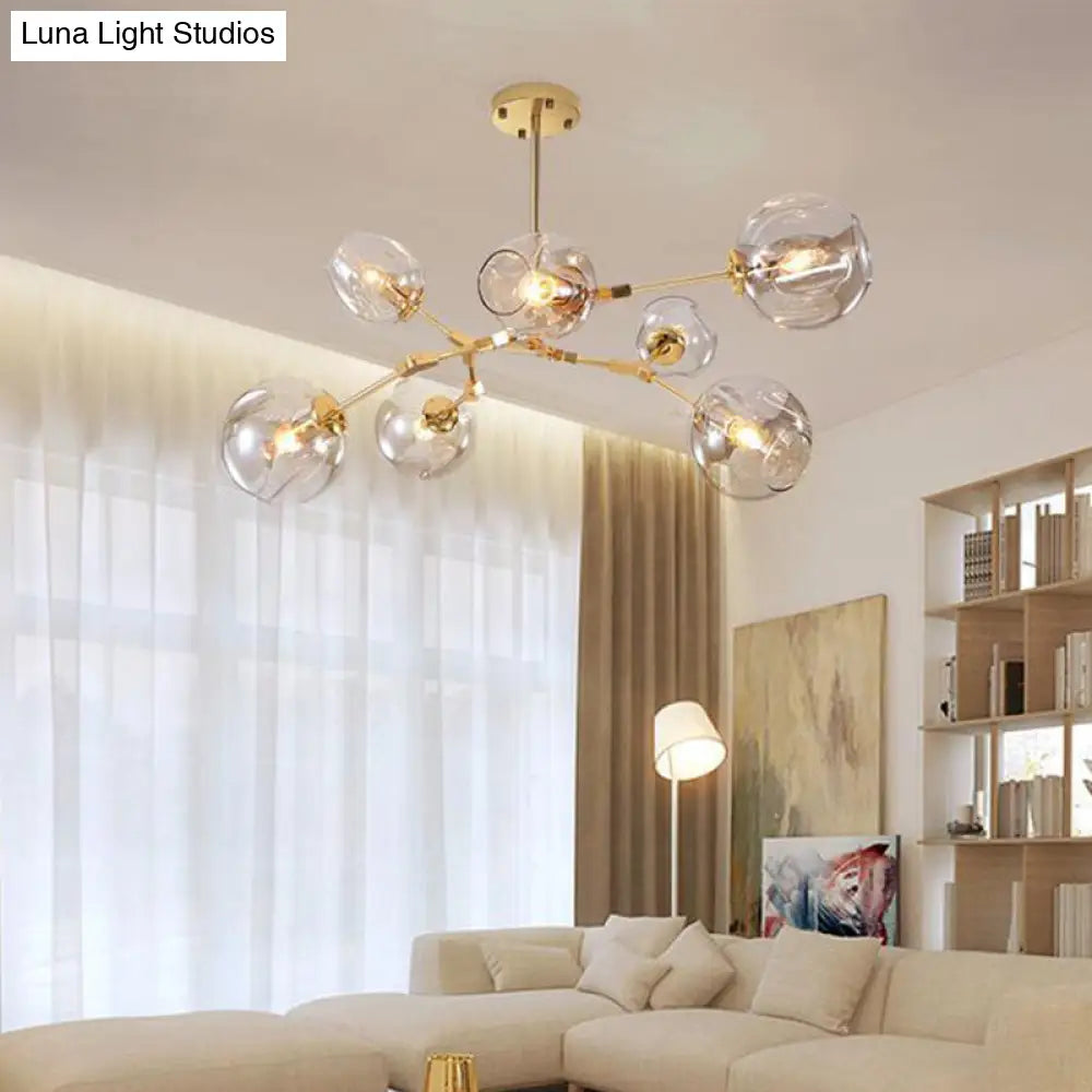 Golden Simplicity Cup Shade Pendant Chandelier With Clear Dimpled Glass 7-Bulb Dining Room Lighting