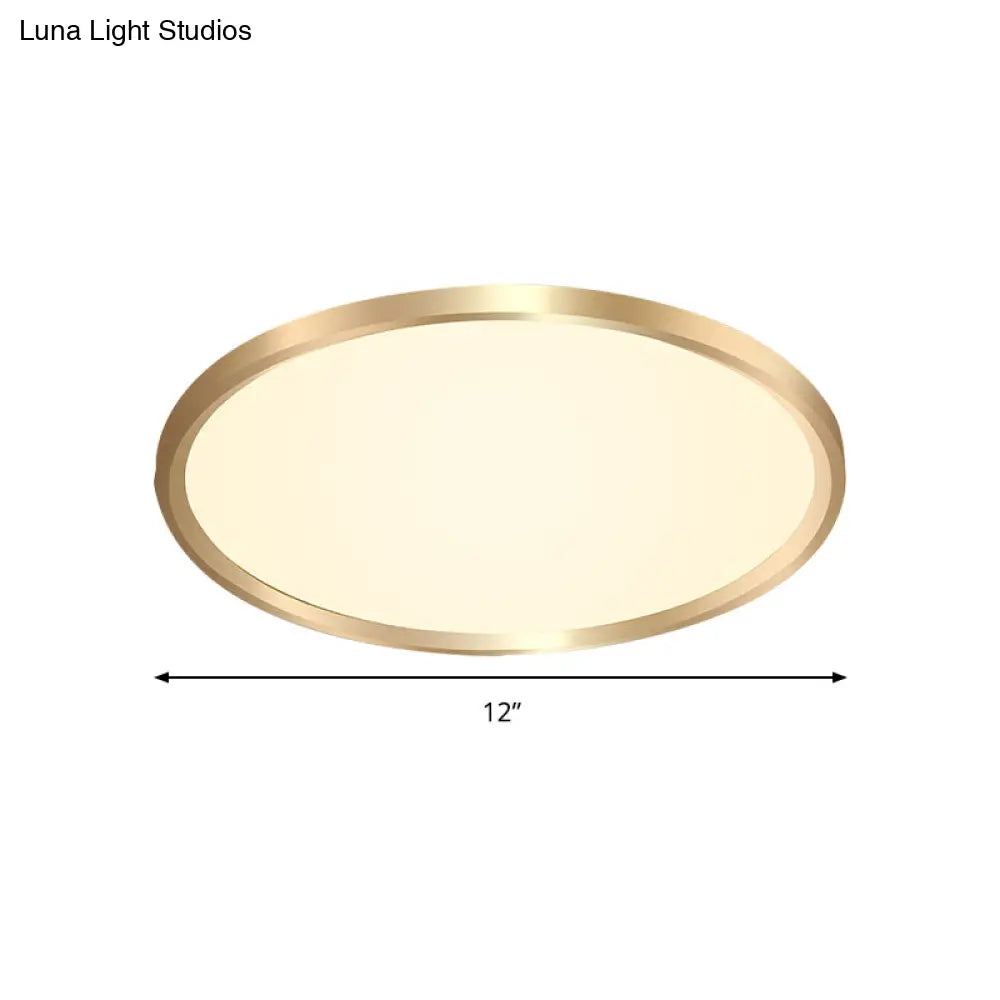 Gold Disk Flush Mount Led Ceiling Light In Warm/White 12/16/19.5 Wide