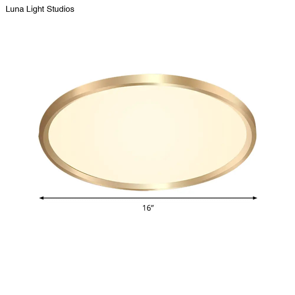 Gold Disk Flush Mount Led Ceiling Light In Warm/White 12’/16’/19.5’ Wide