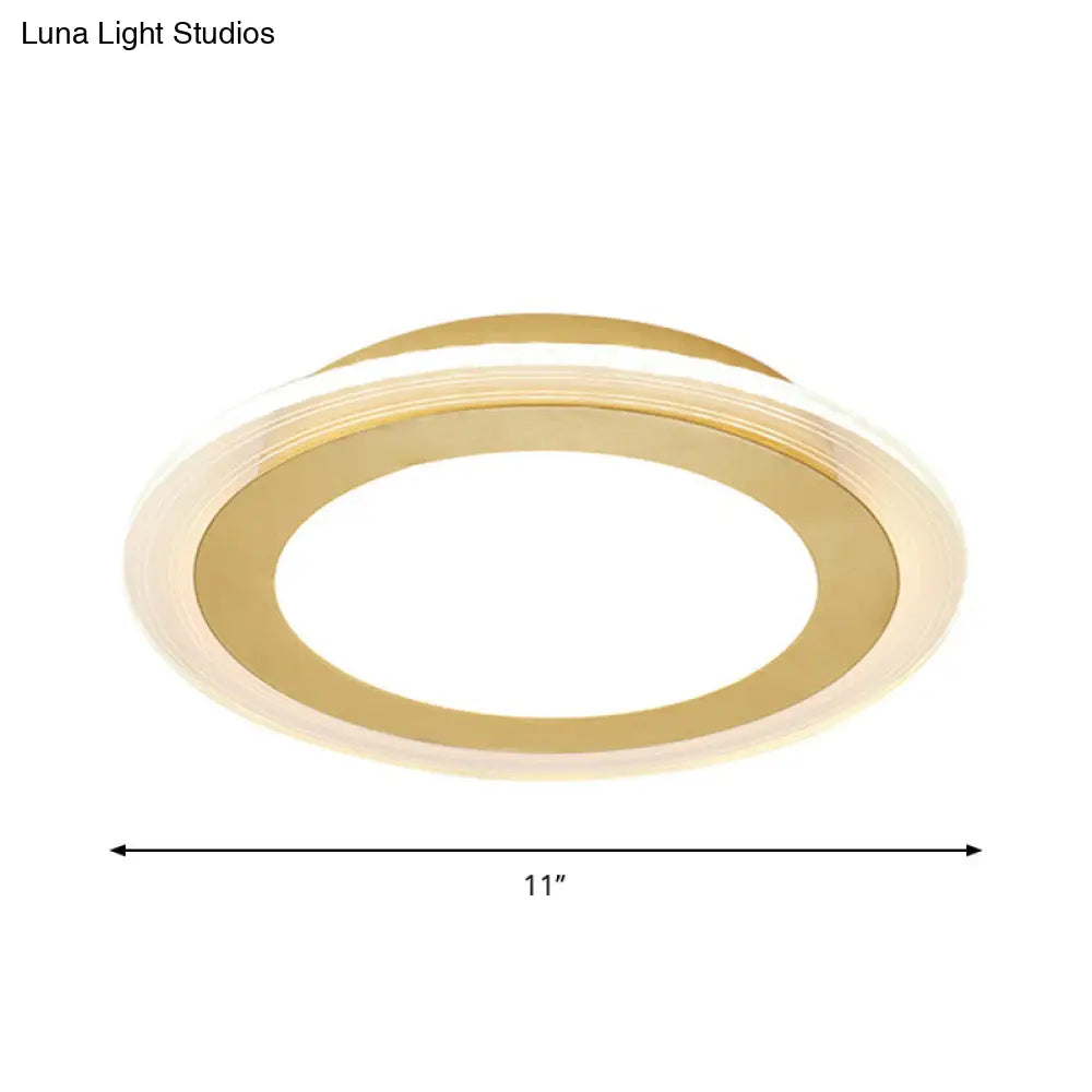 Gold Disk Led Flush Mount Lamp: Simplicity Acrylic Ceiling Light With Warm/White/3 Color For