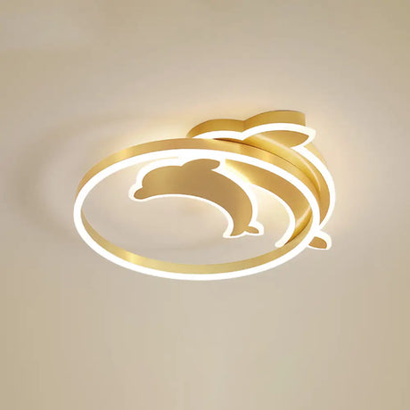 Gold Dolphin & Loop Led Ceiling Light For Kids With Acrylic Shade / 18’