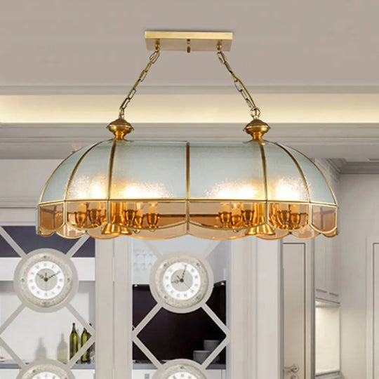 Gold Dome Island Chandelier With Frosted Glass - 14 Lights Ceiling Pendant For Colonial Dining Room