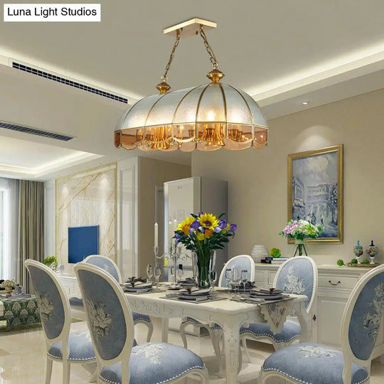 Gold Dome Island Chandelier With Frosted Glass - 14 Lights Ceiling Pendant For Colonial Dining Room