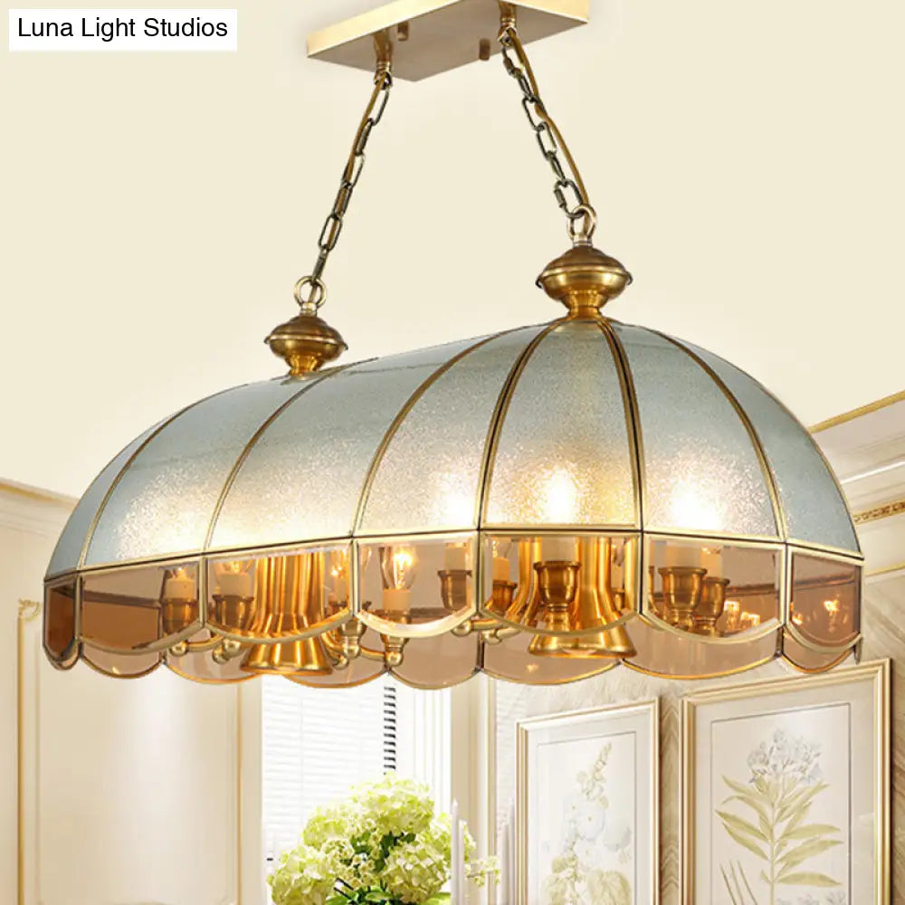 Gold Dome Island Chandelier With Frosted Glass - 14 Lights Ceiling Pendant For Colonial Dining Room