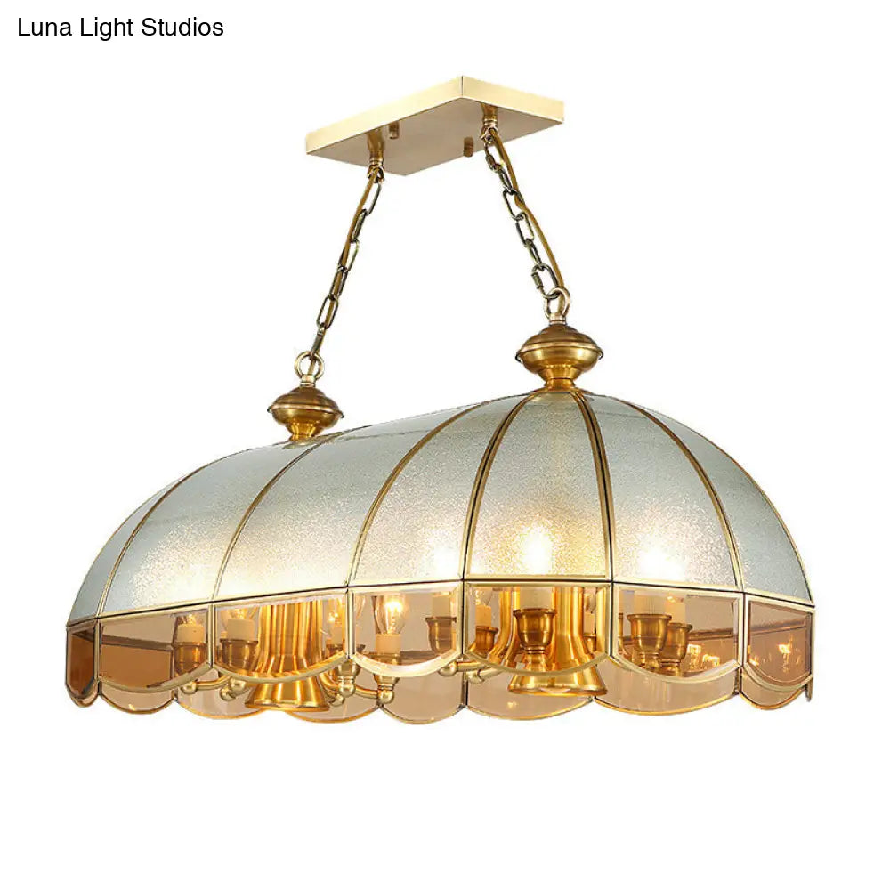 Gold Dome Island Chandelier With Frosted Glass - 14 Lights Ceiling Pendant For Colonial Dining Room