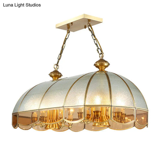 Gold Dome Island Chandelier With Frosted Glass - 14 Lights Ceiling Pendant For Colonial Dining Room