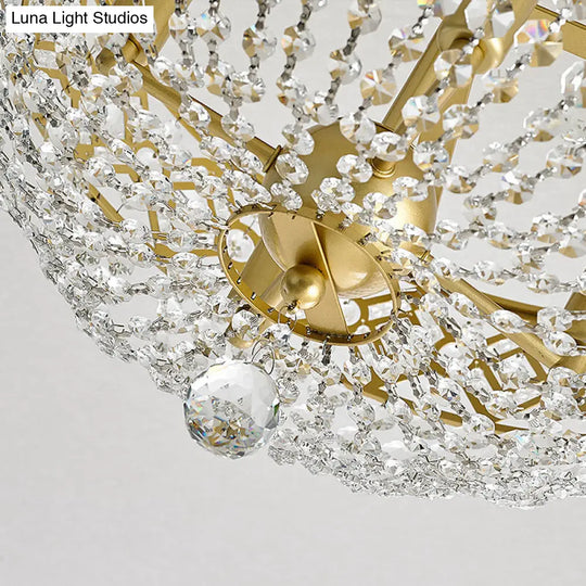 Gold Dome Semi Flush Mount Light With Postmodern K9 Crystal Accents - 3 Lights For Bedroom Ceiling