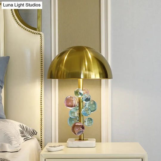 Gold Domed Metal Desk Lamp With Colorful Ball Deco - Minimalist Single Light Reading