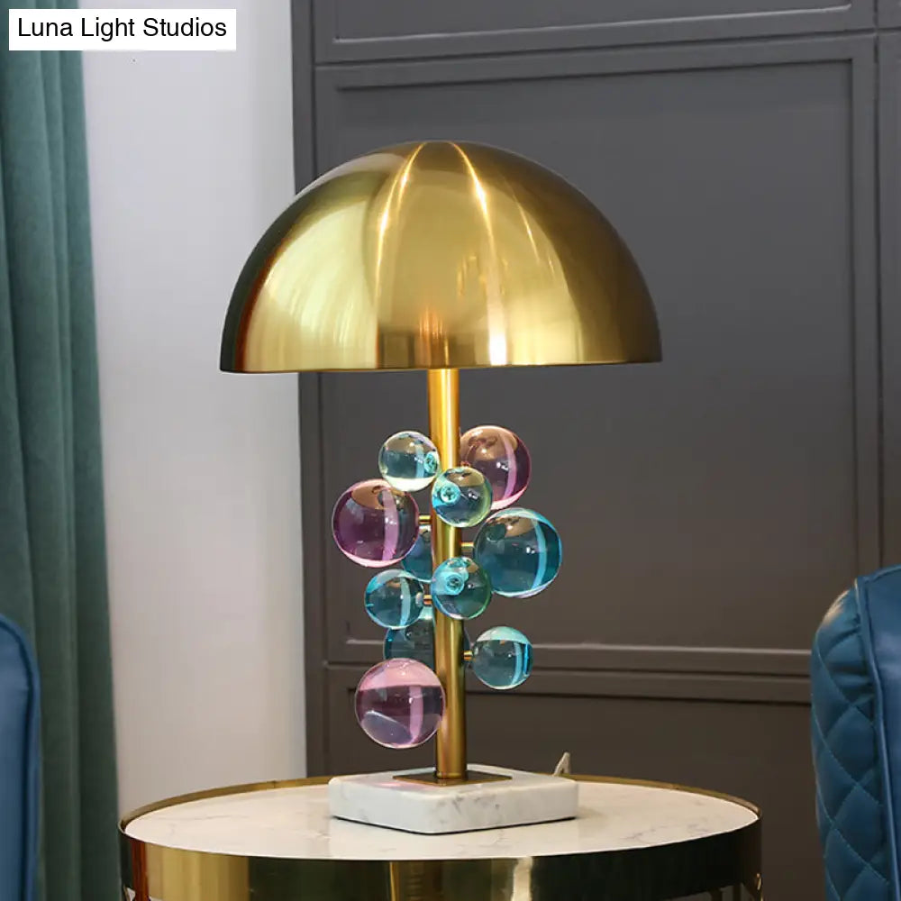 Gold Domed Metal Desk Lamp With Colorful Ball Deco - Minimalist Single Light Reading