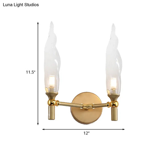 Gold Double Arm Wall Mount Sconce With Clear Glass Shade - Modern Metal Lighting Fixture For Living