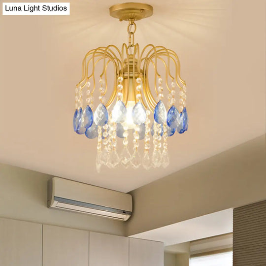 Gold Double-Layered Crystal Ceiling Mount Light Fixture - Modern Semi Flush Design