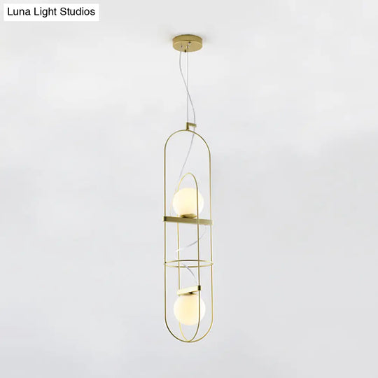 Gold Double Light Oblong Pendant Lamp - Modern Metal Suspension