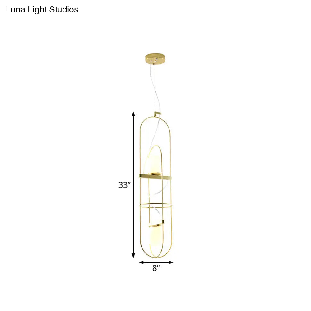 Gold Double Light Oblong Pendant Lamp - Modern Metal Suspension