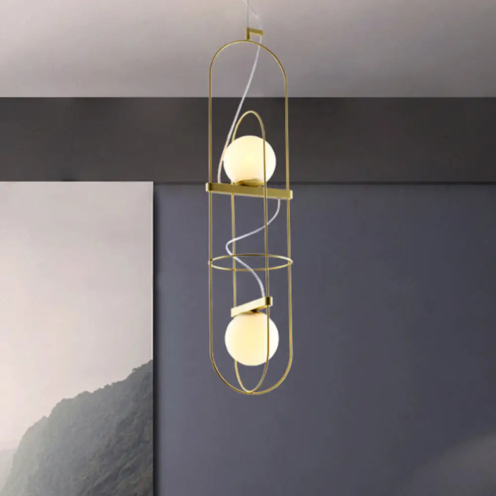 Gold Double Light Oblong Pendant Lamp - Modern Metal Suspension