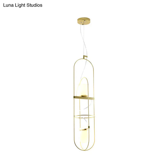 Gold Double Light Oblong Pendant Lamp - Modern Metal Suspension