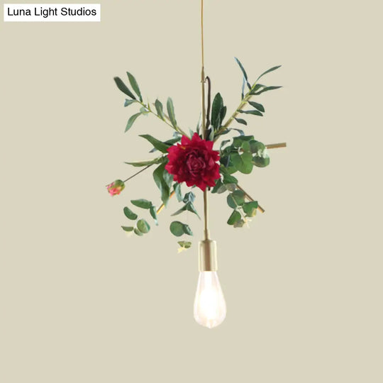 Gold Drop Pendant Iron Triangle/Square/Rectangle Farm Frame Suspension Lighting With Faux Rose