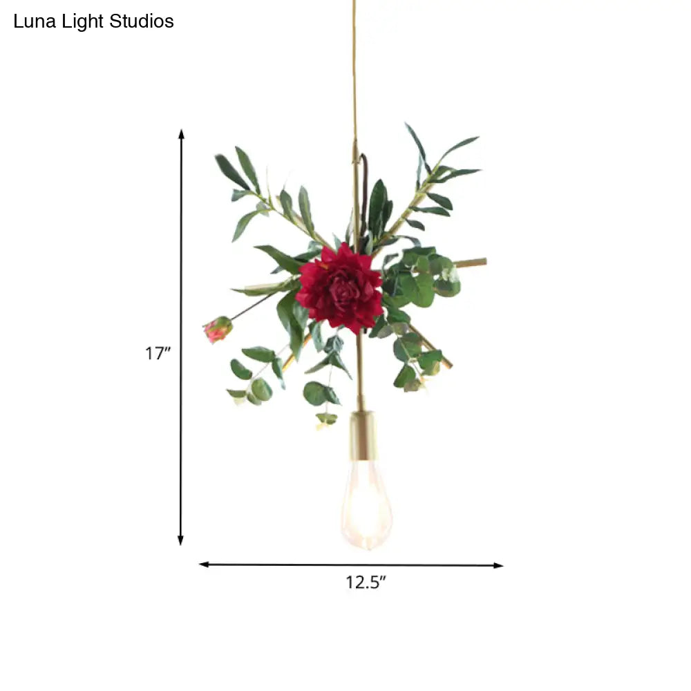 Gold Drop Pendant Iron Triangle/Square/Rectangle Farm Frame Suspension Lighting With Faux Rose