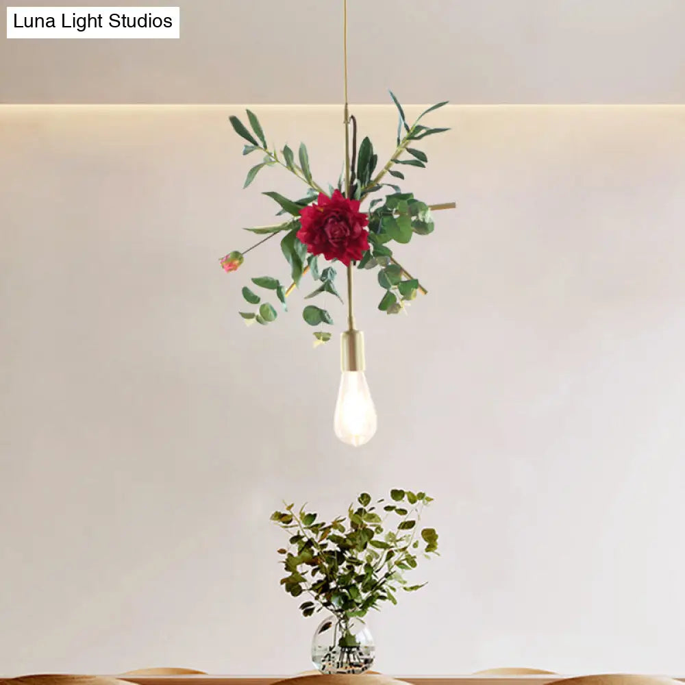 Gold Drop Pendant Iron Triangle/Square/Rectangle Farm Frame Suspension Lighting With Faux Rose /