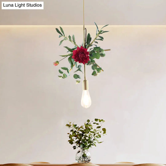 Gold Drop Pendant Iron Triangle/Square/Rectangle Farm Frame Suspension Lighting With Faux Rose /