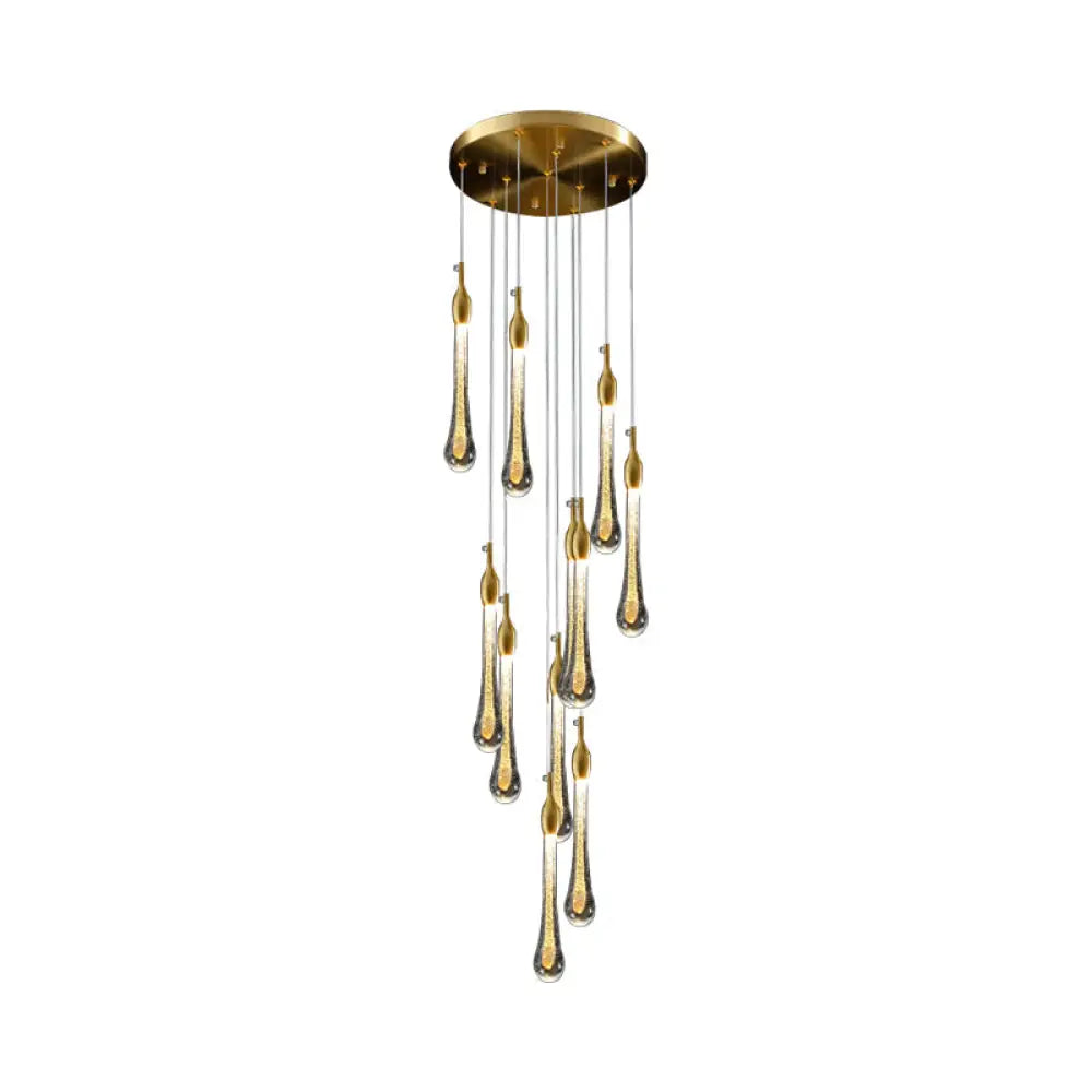 Gold Droplet Stairs Pendant Light With Water Glass: Modernist Hanging Lamp Kit 10 /