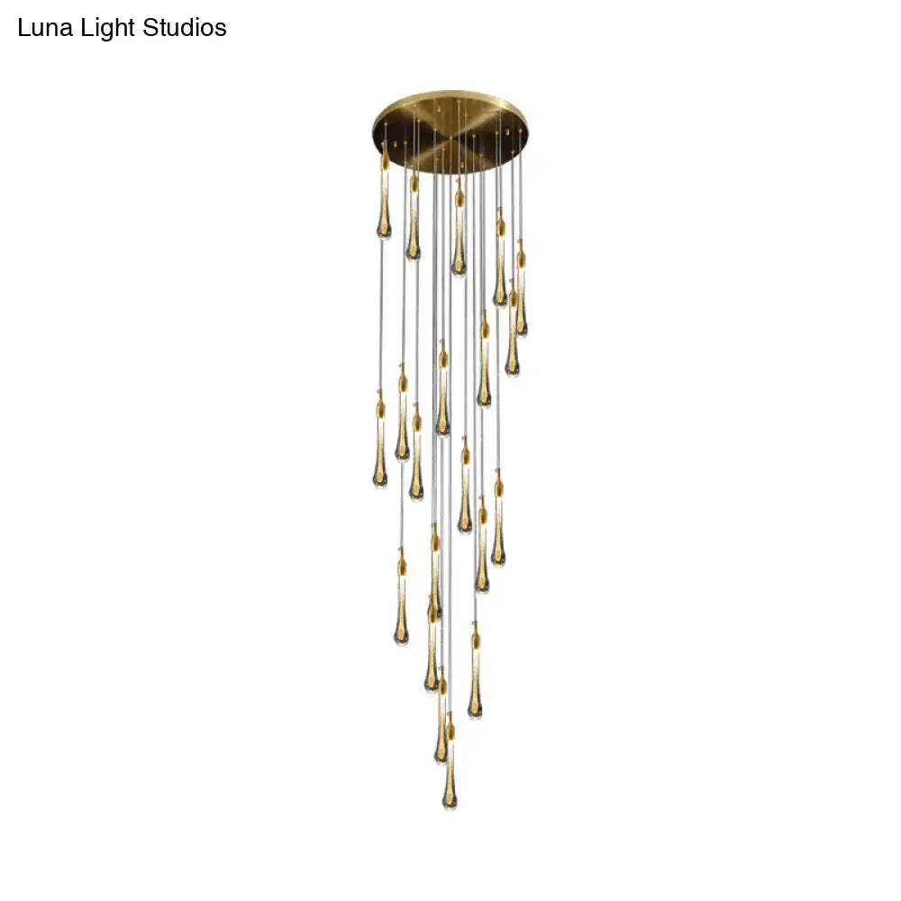 Gold Droplet Stairs Pendant Light Kit - Water Glass Modern Hanging Lamp