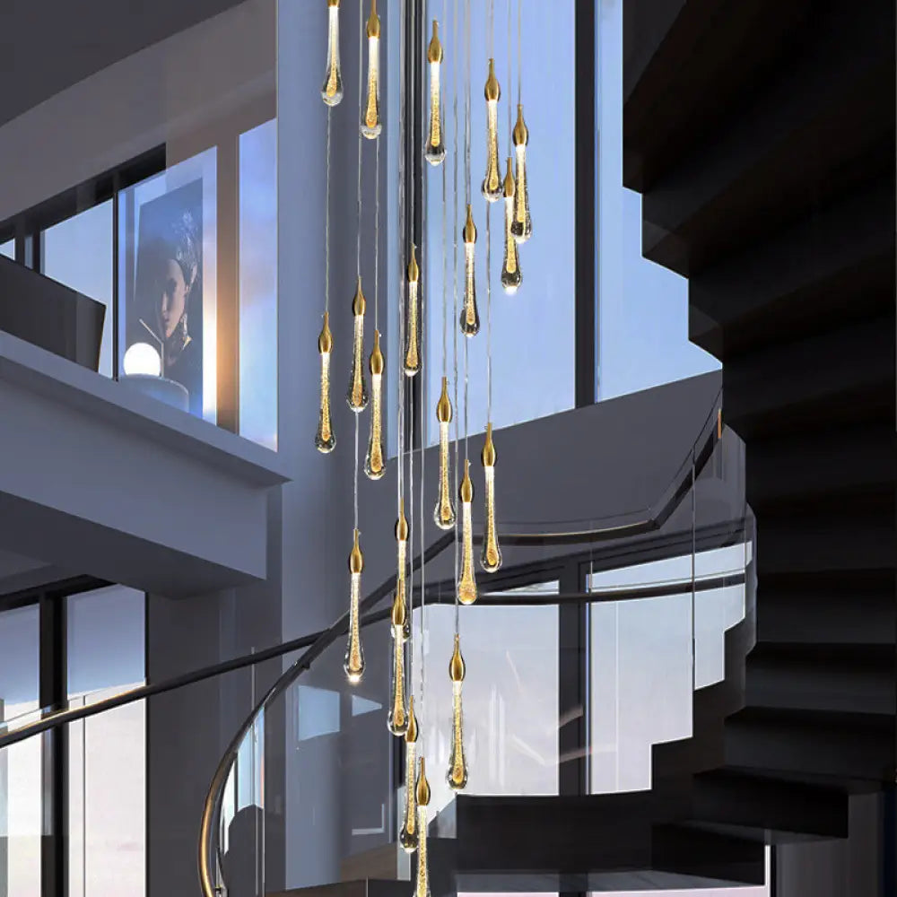Gold Droplet Stairs Pendant Light With Water Glass: Modernist Hanging Lamp Kit 20 /